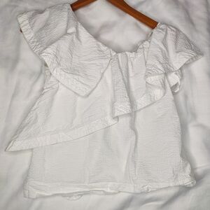 Cuyana White Ruffle Blouse
